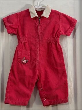 Healthtex Baby Girl Pink Corduroy Romper with White Collar Short Sleeve